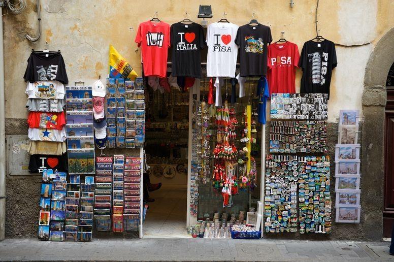 Italian Souvenir stand selling magnets and postcards