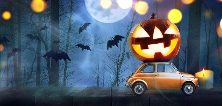 Halloween pumpkin on car