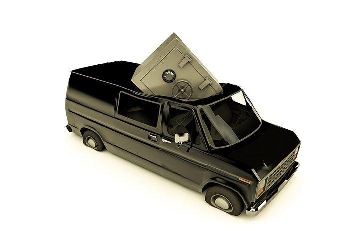 Van crushed by money safe