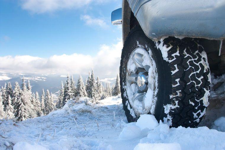 Winter tyre on vehicle